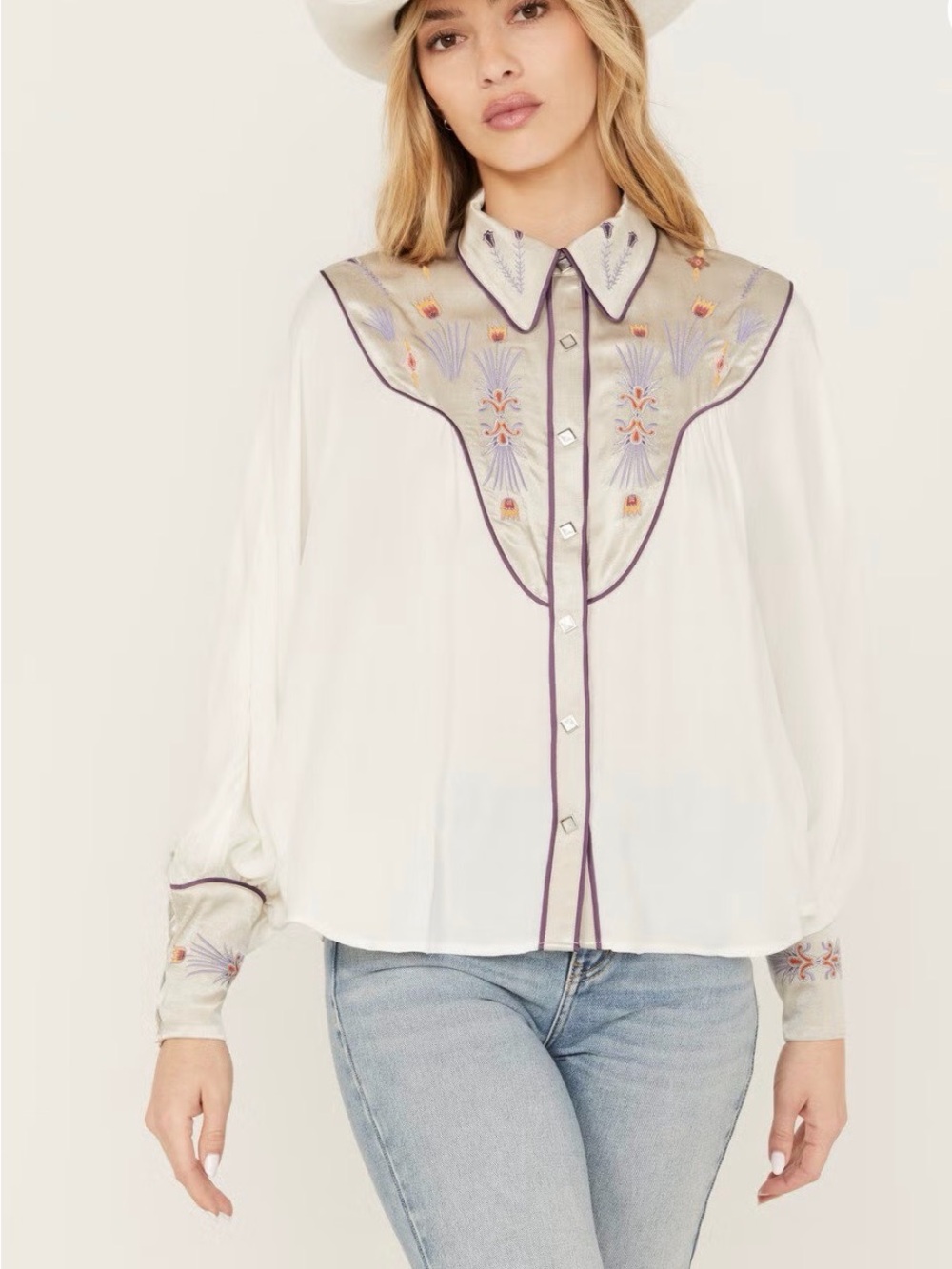 SHYANNE Pearl Snap Blocked Western Shirt